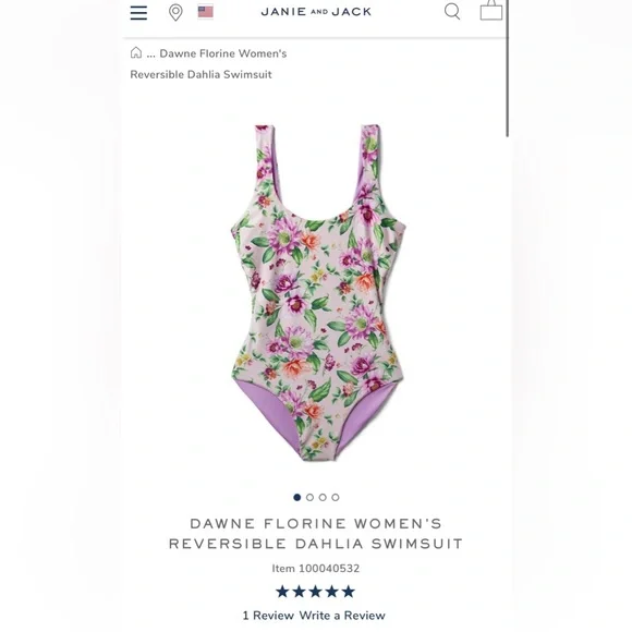 Janie and Jack Dawne Florine women’s reversible one piece swimsuit matching XS - Picture 5 of 9